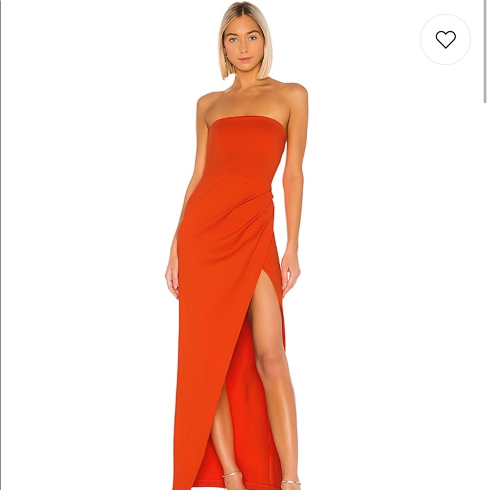 NBD Strapless Orange High-Slit Wedding Guest Gown
